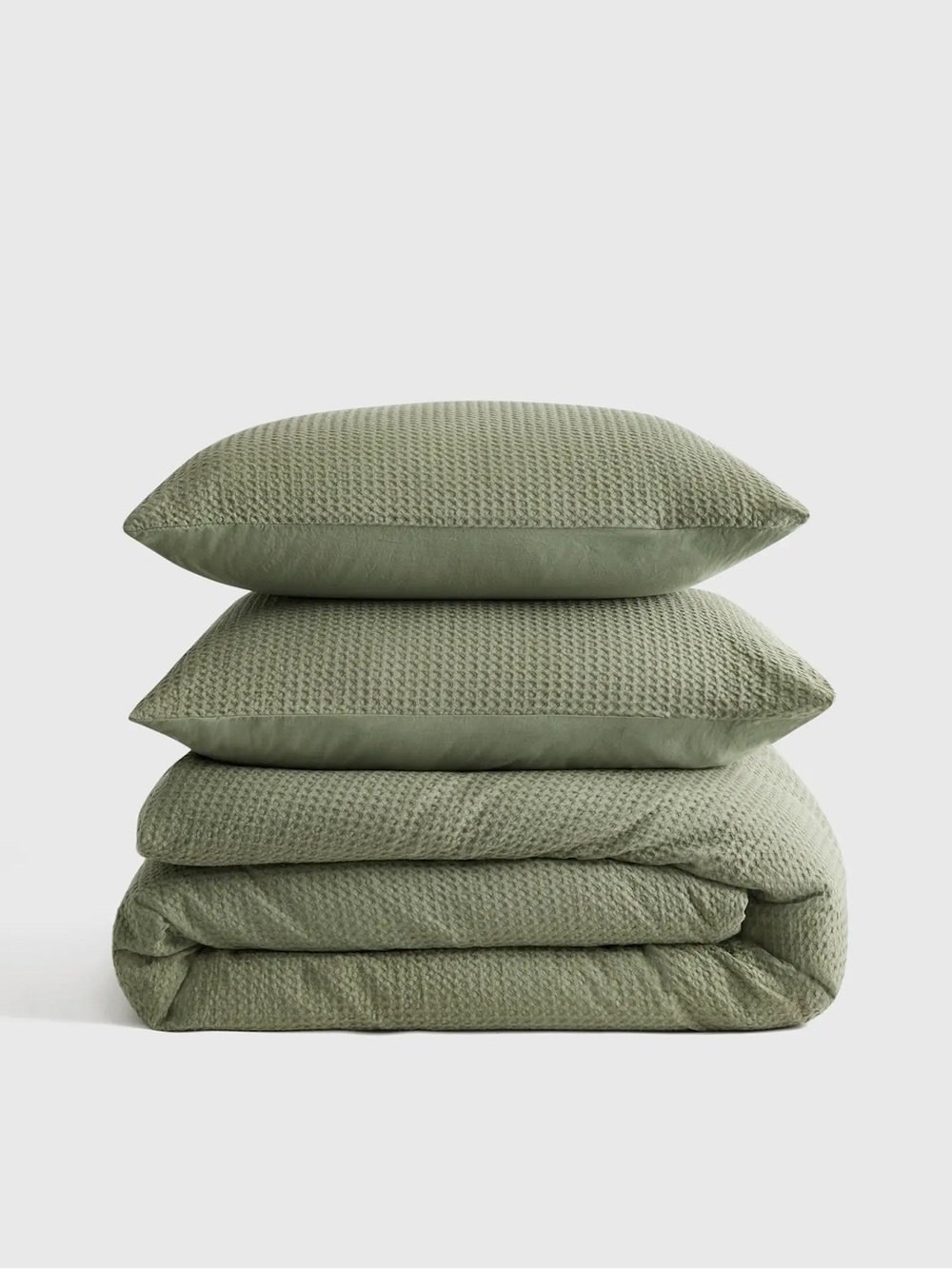 Quince Organic Luxe Honeycomb Duvet Cover Set Olive Full/Queen